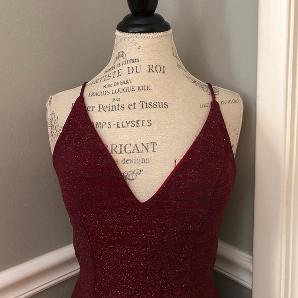 NEW JOVANI SZ 6 BURGUNDY SHIMMER LACE UP FORMAL COCKTAIL DRESS - Picture 3 of 15